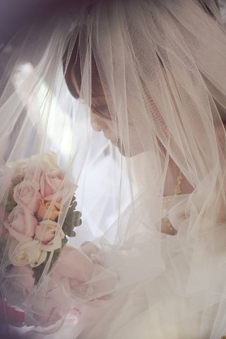 Обои девушка, розы, невеста, фата, свадебный букет, girl, roses, the bride, veil, wedding bouquet разрешение 2880x1916 Загрузить