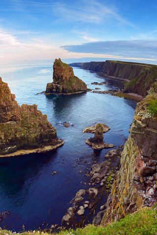 Обои скалы, duncansby stacks, caithness, море, горизонт, побережье, обрыв, шотландия, утес, северное море, rocks, sea, horizon, coast, open, scotland, rock, north sea разрешение 2560x1600 Загрузить