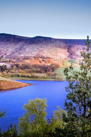 Обои небо, деревья, озеро, горы, пейзаж, the sky, trees, lake, mountains, landscape разрешение 2048x1363 Загрузить