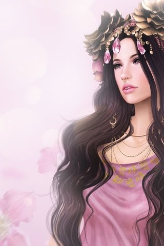 Обои цветы, украшения, девушка, брюнетка, волосы, flowers, decoration, girl, brunette, hair разрешение 2048x1330 Загрузить