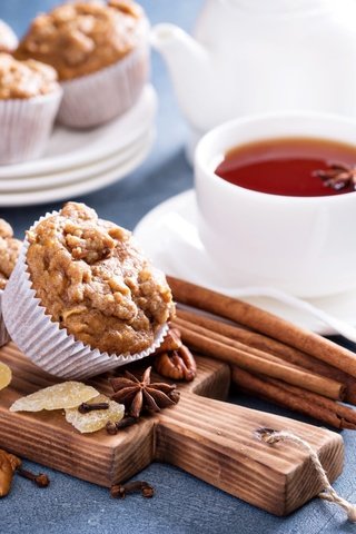 Обои корица, чай, бадьян, маффин, цукаты, cinnamon, tea, star anise, muffin, candied разрешение 1920x1280 Загрузить