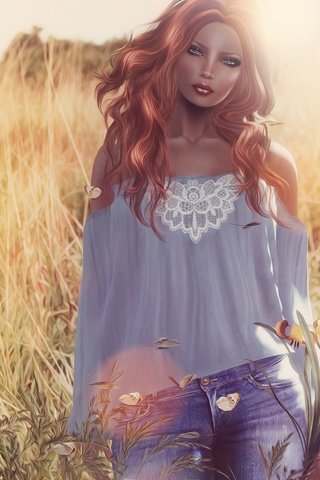 Обои девушка, поле, лето, рыжая, джинсы, girl, field, summer, red, jeans разрешение 2048x1309 Загрузить