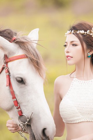 Обои морда, лошадь, девушка, настроение, конь, венок, face, horse, girl, mood, wreath разрешение 2048x1376 Загрузить