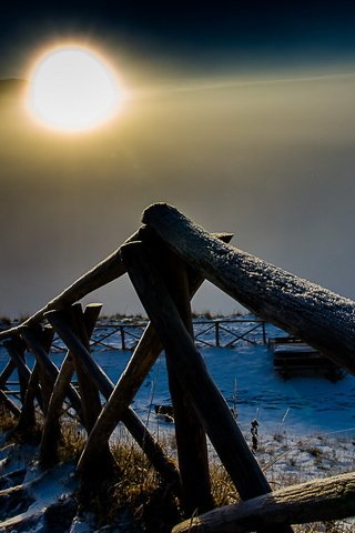 Обои ночь, зима, луна, забор, night, winter, the moon, the fence разрешение 1920x1248 Загрузить