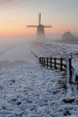 Обои зима, ветряная мельница, winter, windmill разрешение 2560x1600 Загрузить