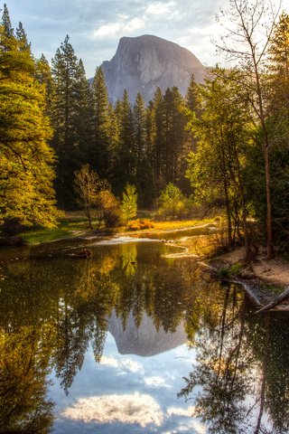 Обои деревья, река, горы, лес, отражение, национальный парк йосемити, trees, river, mountains, forest, reflection, yosemite national park разрешение 2048x1365 Загрузить