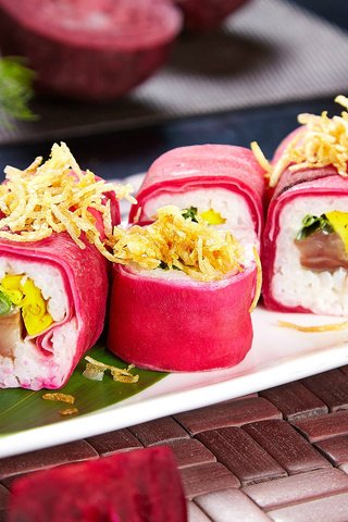 Обои начинка, суши, роллы, васаби, свекла, вегетарианские, filling, sushi, rolls, wasabi, beets, vegetarian разрешение 2046x1200 Загрузить