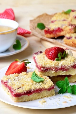 Обои мята, клубника, чай, выпечка, пирог, mint, strawberry, tea, cakes, pie разрешение 3000x1987 Загрузить