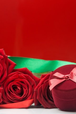 Обои розы, красные, букет, романтик, краcный,  цветы, коробочка, роз, roses, red, bouquet, romantic, flowers, box разрешение 2880x1920 Загрузить