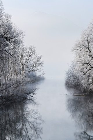 Обои река, зима, туман, river, winter, fog разрешение 2048x1365 Загрузить