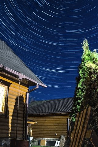 Обои небо, ночное небо, aristovart, тверь, startrails, звездные треки, the sky, the night sky, tver, star tracks разрешение 2416x1600 Загрузить