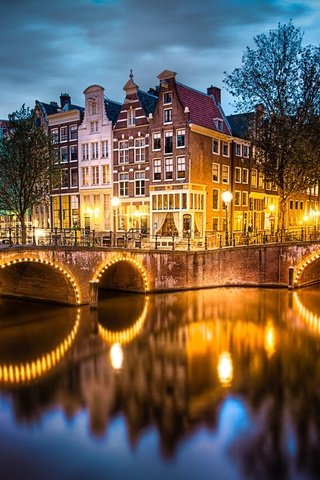 Обои ночь, огни, мост, нидерланды, амстердам, голландия, night, lights, bridge, netherlands, amsterdam, holland разрешение 1920x1200 Загрузить