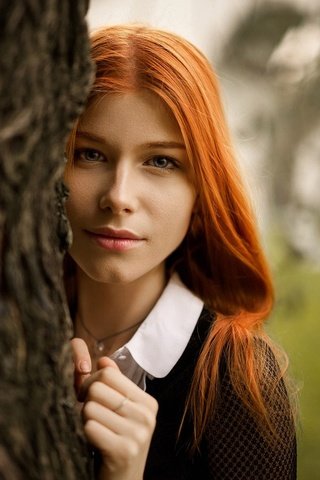 Обои дерево, девушка, портрет, лицо, рыжеволосая, анастасия жилина, tree, girl, portrait, face, redhead, anastasia zhilina разрешение 2133x1200 Загрузить