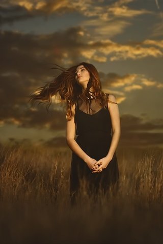 Обои закат, девушка, поле, волосы, sunset, girl, field, hair разрешение 2048x1256 Загрузить