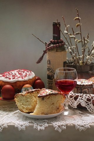 Обои вино, свеча, пасха, яйца, верба, кулич, крашенки, wine, candle, easter, eggs, verba, cake разрешение 1920x1251 Загрузить