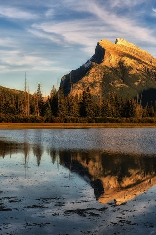 Обои небо, вода, озеро, лес, отражение, гора, the sky, water, lake, forest, reflection, mountain разрешение 1920x1200 Загрузить