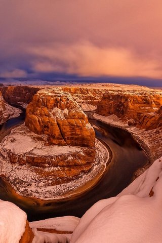 Обои закат, зима, каньон, сша, глен-каньон, штат аризона, sunset, winter, canyon, usa, glen canyon, arizona разрешение 2048x1366 Загрузить