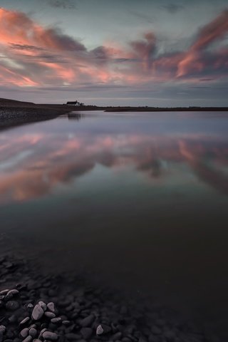 Обои небо, облака, камни, берег, закат, море, the sky, clouds, stones, shore, sunset, sea разрешение 5929x3953 Загрузить