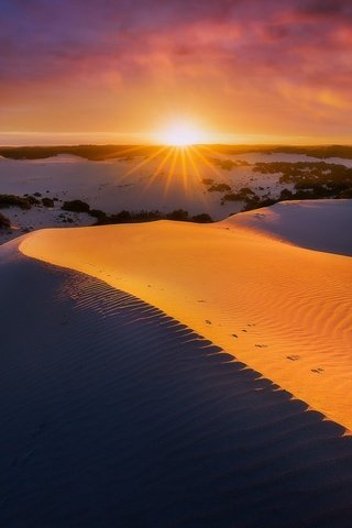Обои закат, песок, австралия, дюны, южная австралия, остров кенгуру, vivonne bay, little sahara, sunset, sand, australia, dunes, south australia, kangaroo island разрешение 2048x1366 Загрузить