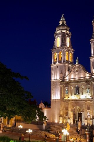 Обои ночь, церковь, мексика, сан-франциско-де-кампече, night, church, mexico, san francisco de campeche разрешение 3840x2160 Загрузить