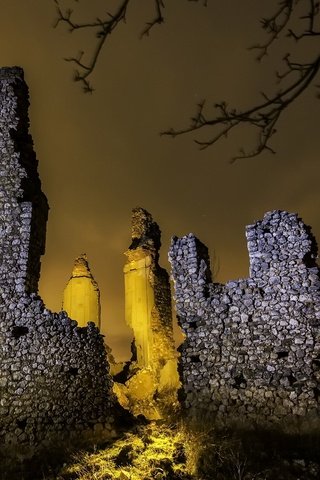 Обои свет, ночь, огни, развалины, замок, руины, light, night, lights, the ruins, castle, ruins разрешение 1920x1274 Загрузить