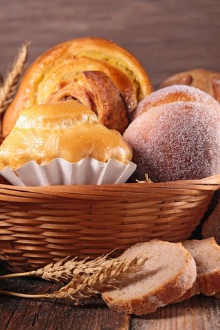 Обои колосья, пшеница, хлеб, корзина, выпечка, булочки, сдоба, ears, wheat, bread, basket, cakes, buns, muffin разрешение 8000x5333 Загрузить