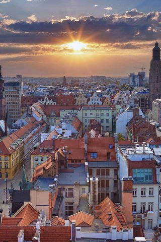 Обои закат, панорама, город, польша, вроцлав, sunset, panorama, the city, poland, wroclaw разрешение 1920x1200 Загрузить