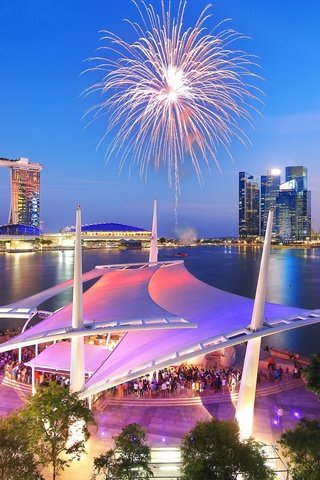 Обои огни, салют, небоскребы, фейерверк, сингапур, marina bay sands, lights, salute, skyscrapers, fireworks, singapore разрешение 2048x1365 Загрузить