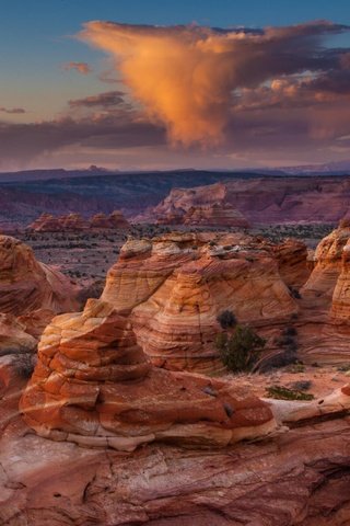 Обои облака, скалы, каньон, сша, аризона, сумерки, clouds, rocks, canyon, usa, az, twilight разрешение 5213x2889 Загрузить