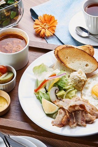 Обои кофе, овощи, завтрак, яичница, бекон, coffee, vegetables, breakfast, scrambled eggs, bacon разрешение 1920x1200 Загрузить