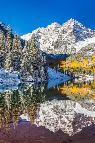 Обои озеро, горы, природа, лес, зима, отражение, lake, mountains, nature, forest, winter, reflection разрешение 1920x1200 Загрузить