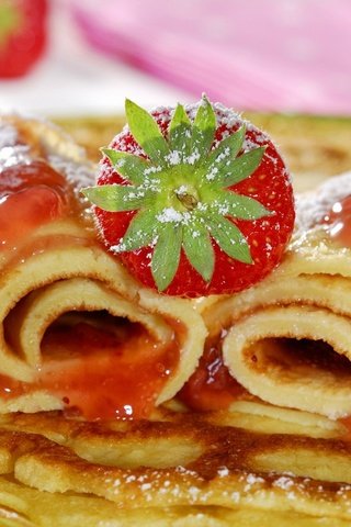 Обои клубника, ягоды, блинчики, блины, клубничный джем, strawberry, berries, pancakes, strawberry jam разрешение 1920x1080 Загрузить