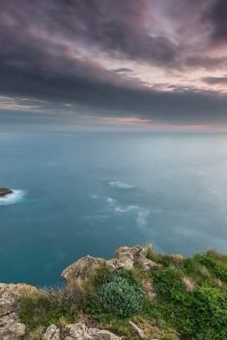 Обои небо, скалы, природа, берег, закат, пейзаж, море, the sky, rocks, nature, shore, sunset, landscape, sea разрешение 2880x1800 Загрузить