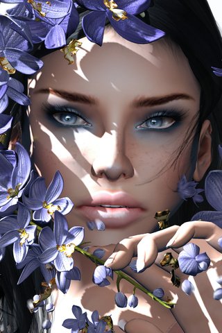 Обои цветы, девушка, взгляд, волосы, лицо, орхидеи, flowers, girl, look, hair, face, orchids разрешение 2880x1800 Загрузить