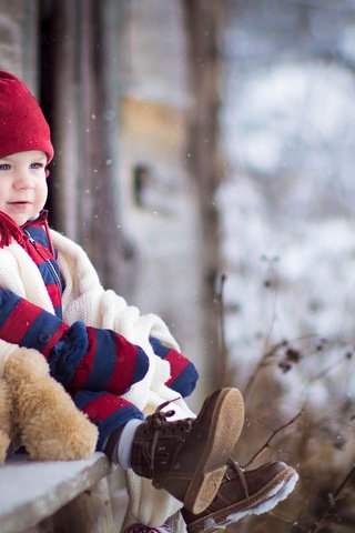 Обои зима, настроение, дети, мишка, игрушка, ребенок, мальчик, winter, mood, children, bear, toy, child, boy разрешение 1920x1200 Загрузить