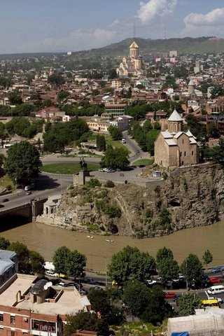 Обои река, панорама, город, грузия, тбилиси, городской пейзаж, river, panorama, the city, georgia, tbilisi, the urban landscape разрешение 3440x1440 Загрузить