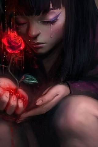 Обои арт, кровь, роза, девочка, слеза, судьба, art, blood, rose, girl, tear, destiny разрешение 2000x1312 Загрузить