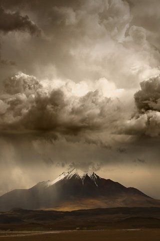 Обои небо, свет, природа, буря, пейзаж, гора, снежная вершина, the sky, light, nature, storm, landscape, mountain, snow peak разрешение 3000x2250 Загрузить