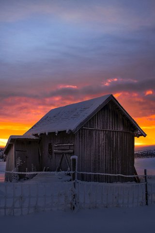 Обои природа, закат, зима, пейзаж, домик, nature, sunset, winter, landscape, house разрешение 1920x1200 Загрузить