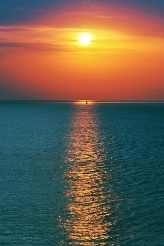 Обои небо, солнце, закат, море, горизонт, яхта, the sky, the sun, sunset, sea, horizon, yacht разрешение 1920x1080 Загрузить