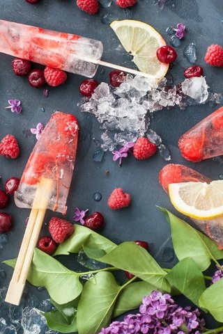 Обои малина, мороженое, лёд, лимон, вишня, сирень, фруктовый лед, raspberry, ice cream, ice, lemon, cherry, lilac, fruit ice разрешение 2800x1839 Загрузить