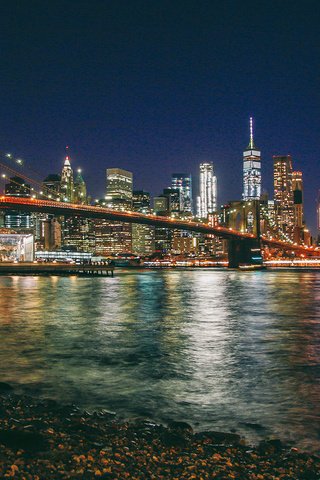 Обои ночь, нью-йорк, манхэттен, бруклинский мост, night, new york, manhattan, brooklyn bridge разрешение 1920x1200 Загрузить