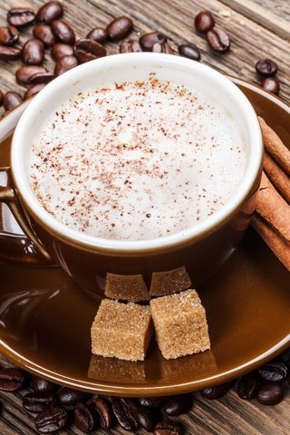 Обои корица, кофе, чашка, кофейные зерна, сахар, cinnamon, coffee, cup, coffee beans, sugar разрешение 4562x3041 Загрузить