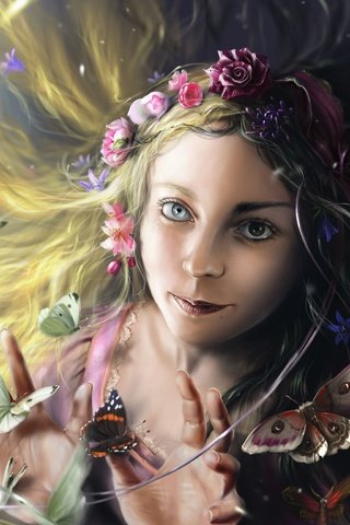 Обои девушка, взгляд, фэнтези, фея, бабочки, girl, look, fantasy, fairy, butterfly разрешение 2560x1536 Загрузить