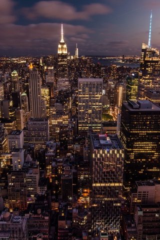 Обои огни, закат, город, сша, нью-йорк, lights, sunset, the city, usa, new york разрешение 2560x1600 Загрузить