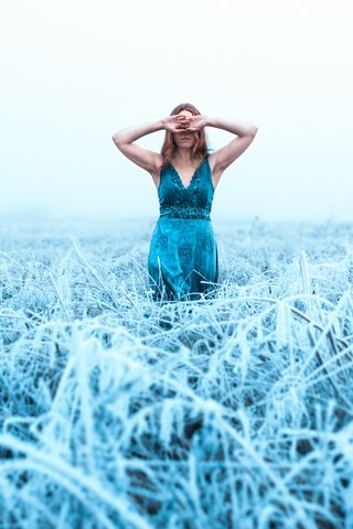 Обои трава, девушка, платье, поле, иней, холод, синее платье, lizzy gadd, grass, girl, dress, field, frost, cold, blue dress разрешение 2048x1365 Загрузить