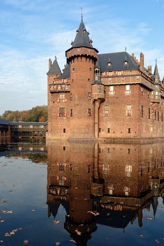 Обои вода, отражение, замок, нидерланды, голландия, замок де хаар, de haar castle, water, reflection, castle, netherlands, holland, castle de haar разрешение 3840x2160 Загрузить