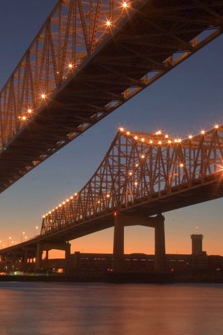 Обои ночь, огни, сша, мосты, новый орлеан, луизиана, crescent city connection, night, lights, usa, bridges, new orleans, louisiana разрешение 2880x1754 Загрузить