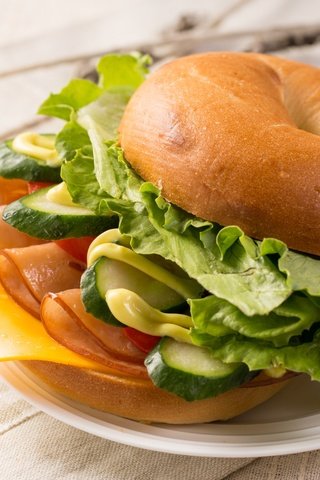 Обои бутерброд, гамбургер, сыр, мясо, салат, булочка, огурец, бейгл, sandwich, hamburger, cheese, meat, salad, bun, cucumber, bagel разрешение 3000x2000 Загрузить