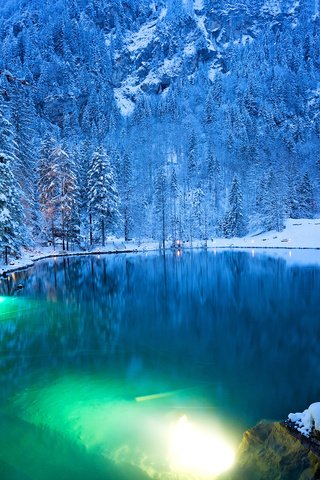 Обои озеро, снег, природа, лес, зима, швейцария, ели, lake, snow, nature, forest, winter, switzerland, ate разрешение 3840x2400 Загрузить